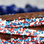 4th of July Ice Cream Sandwich with red white and blue sprinkles