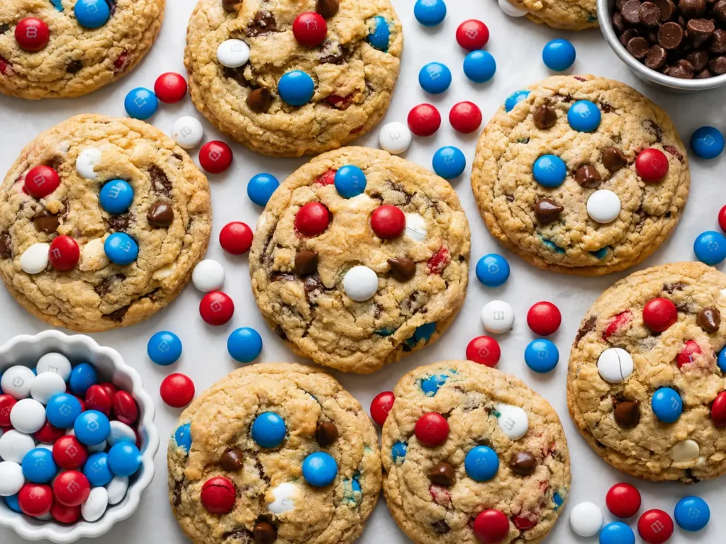 Soft and chewy 4th of July Monster Cookies with M&Ms