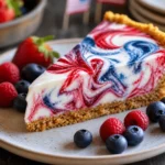4th of July Swirl Pie with red and blue swirls on creamy filling