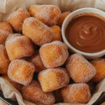 Freshly made Air Fryer Churro Bites coated in cinnamon sugar