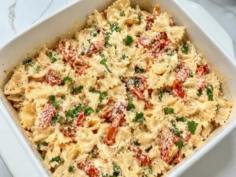 Creamy baked feta pasta with roasted tomatoes and fresh basil