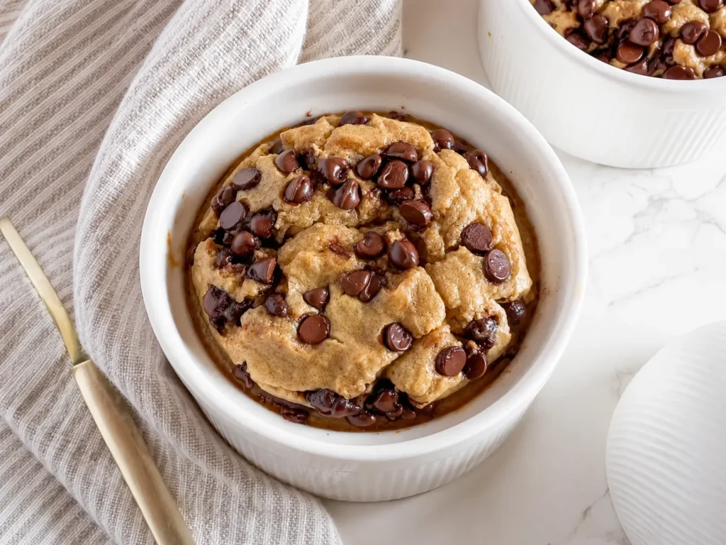 Warm Banana Bread Baked Oats with melted chocolate chips
