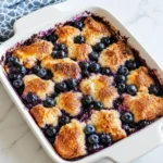 Blueberry French Toast Casserole baked with cream cheese and fresh blueberries