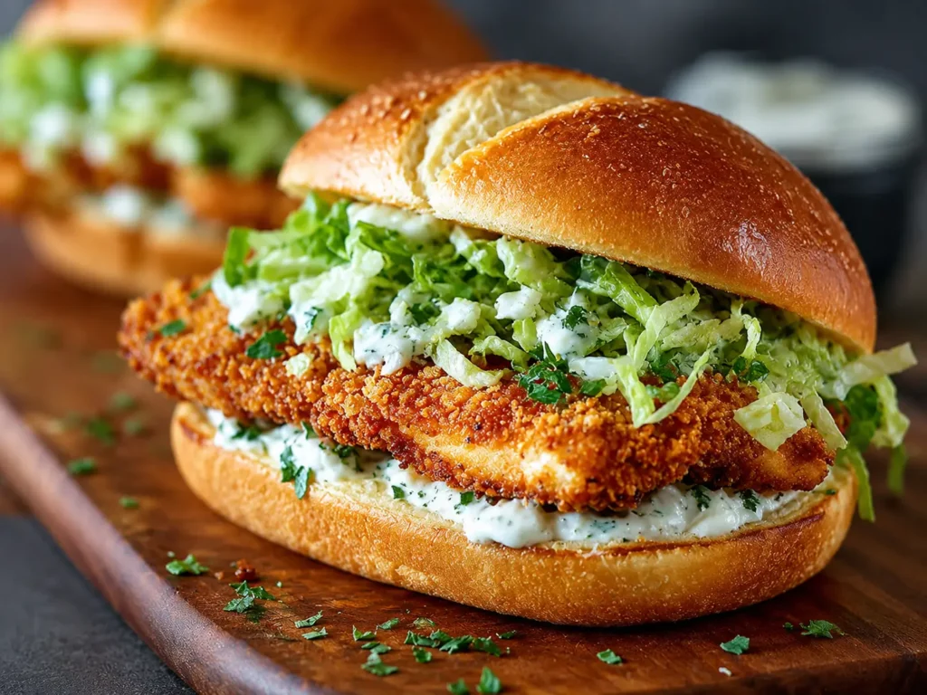 Chicken Caesar Sandwich with crispy romaine and creamy dressing on toasted bread