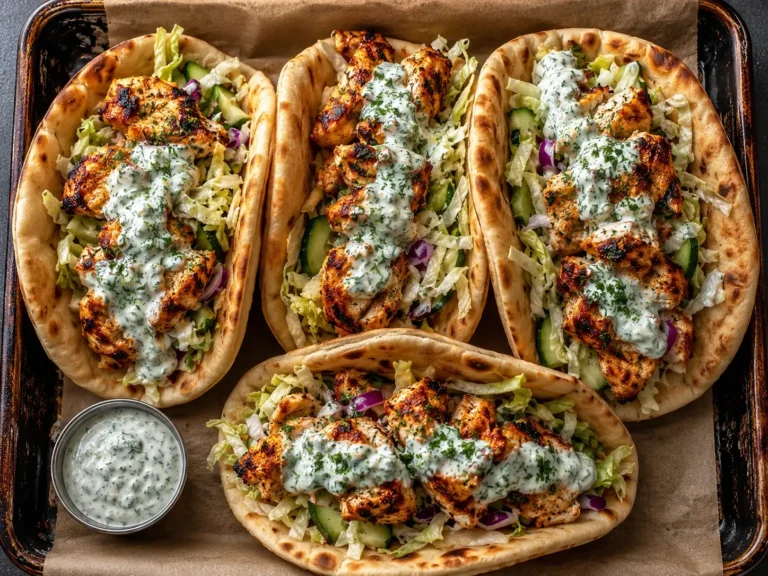 Warm Chicken Pitas filled with roasted chicken and creamy herby ranch