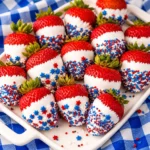 Chocolate Covered Strawberries that are irresistibly easy and fun to make decorated with red white and blue sprinkles