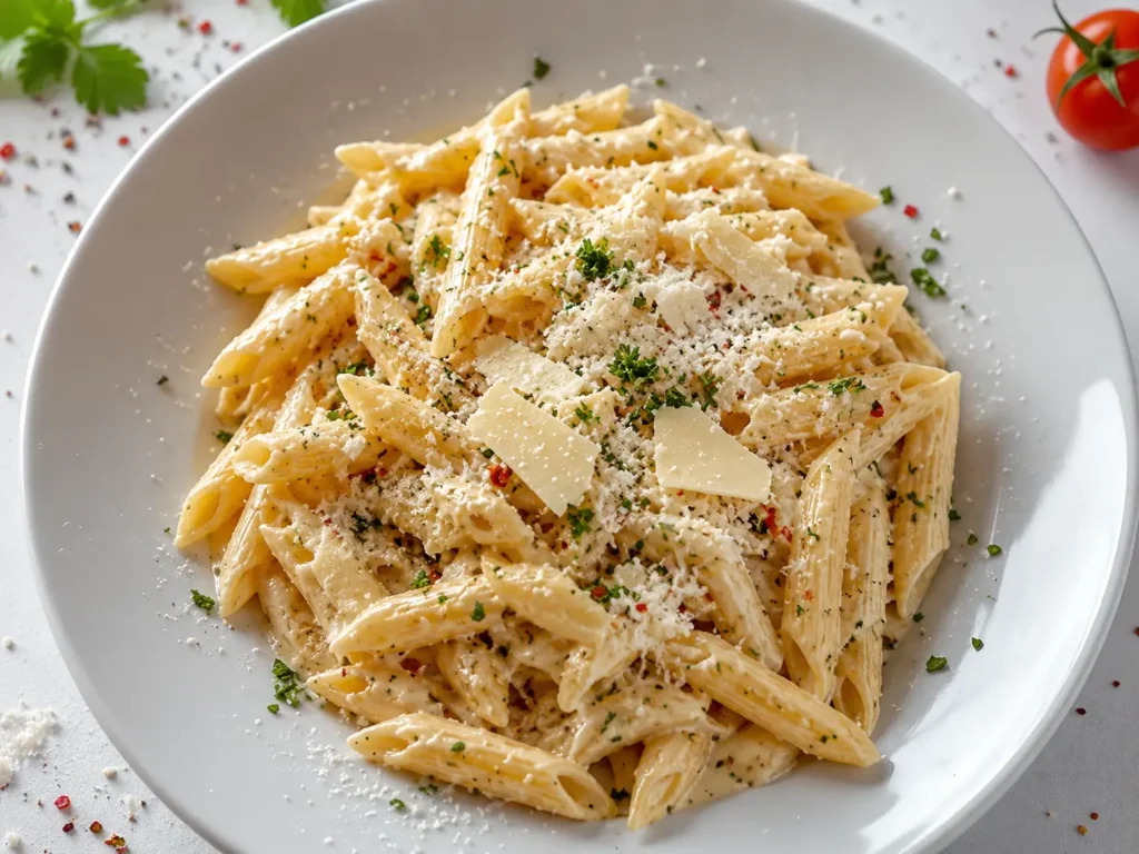 Creamy Garlic Pasta served warm with Parmesan and fresh parsley