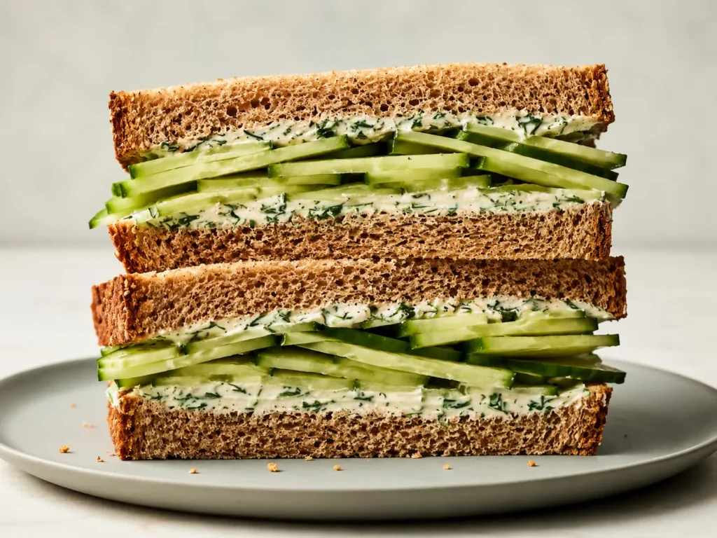 Cucumber Sandwich with creamy herb spread and fresh cucumber slices