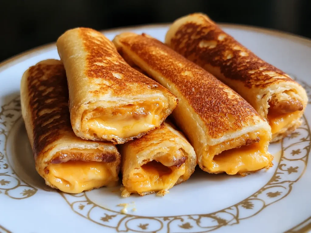 Crispy golden Grilled Cheese Roll Ups with melted cheese inside