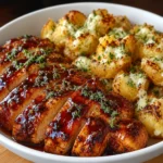 Honey BBQ Chicken Potatoes served hot with melted cheddar and green onions