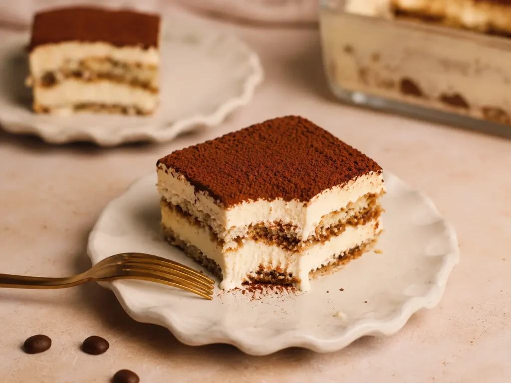 Creamy Italian Tiramisu with cocoa powder and coffee-soaked layers