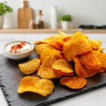 Crispy homemade Smoked Paprika Potato Chips on a serving plate