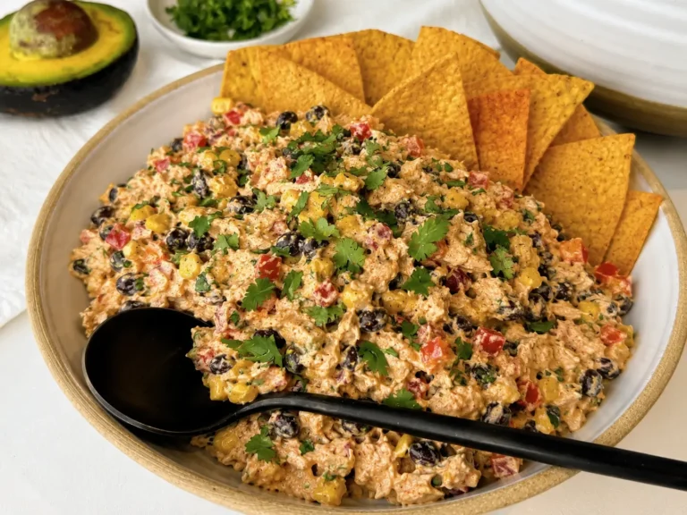 Creamy Southwestern Chicken Salad with black beans, corn, and shredded chicken