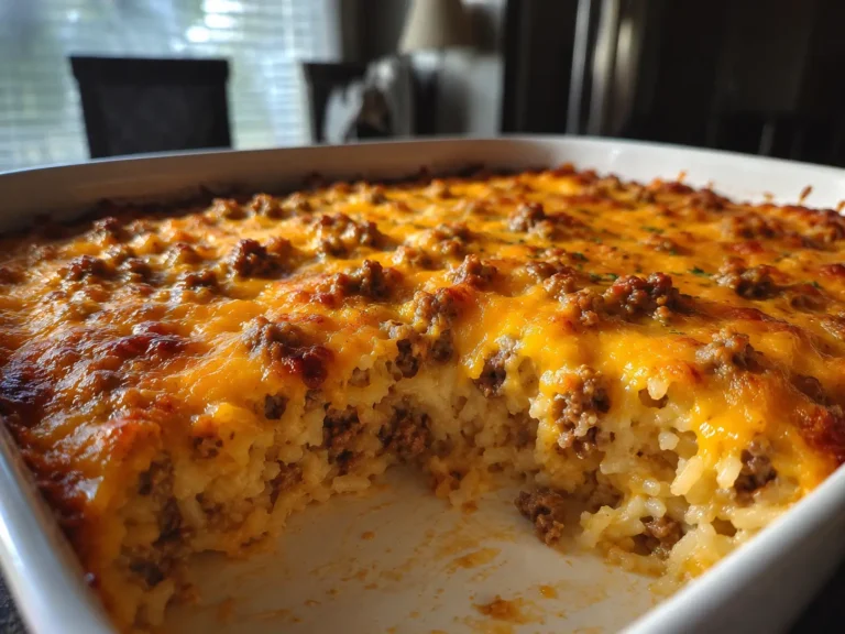 Dolly Partons 5 ingredient casserole baked until golden and cheesy in a casserole dish