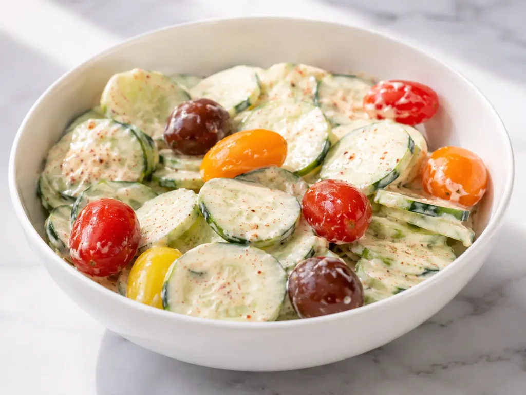 Tajin Cucumber Salad is cool, creamy, crisp, and packed with chili lime flavor for an easy side dish or snack.