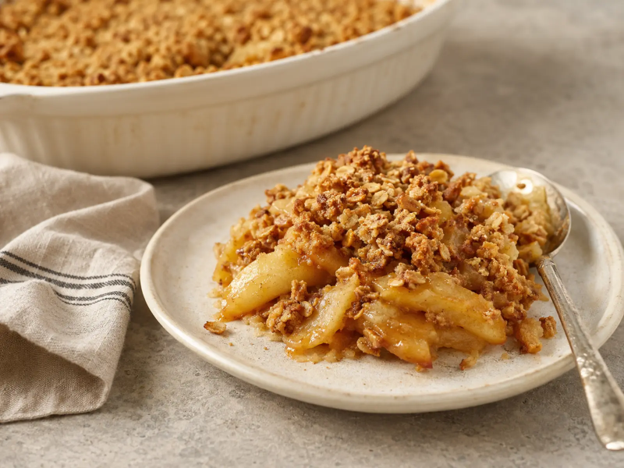 Apple Crisp with tender cinnamon apples and a golden oat and nut topping