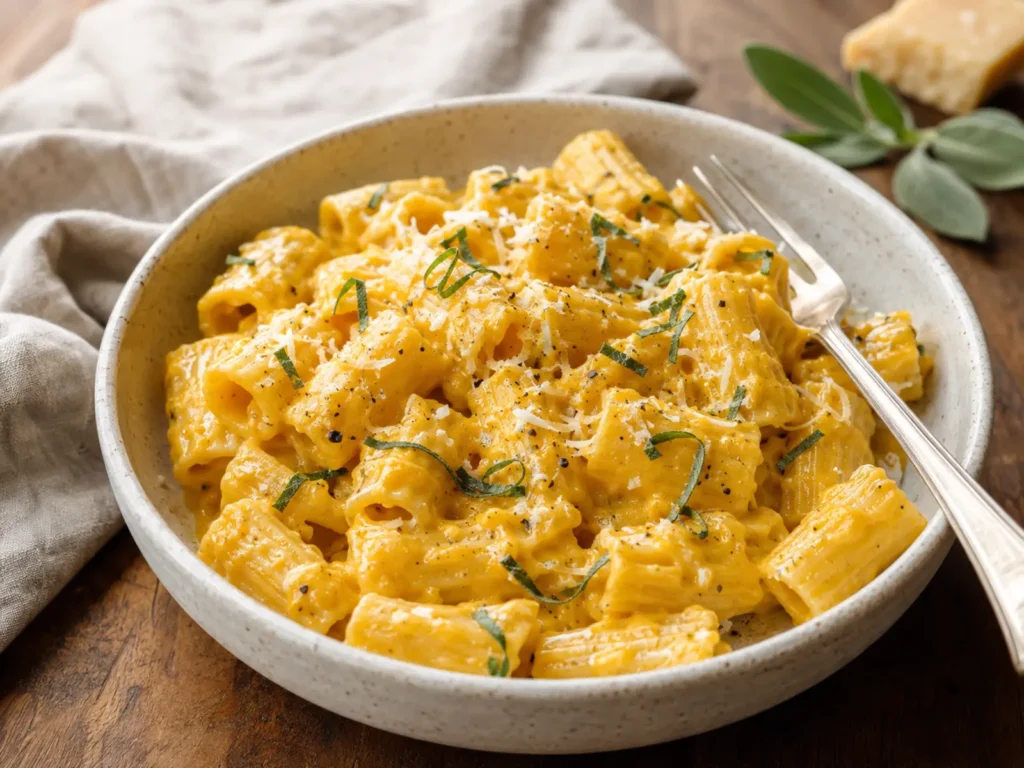 Make a smooth, savory pumpkin pasta sauce with sage and Parmesan for an easy fall dinner