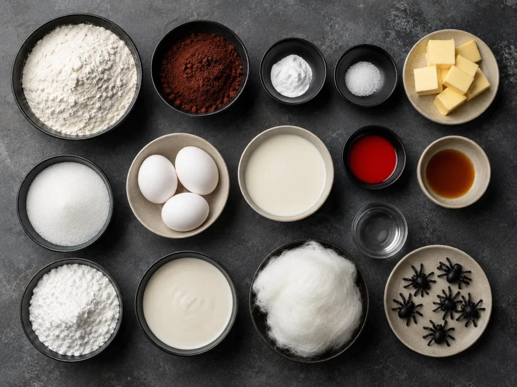 Red Velvet Spider Cupcakes ingredients